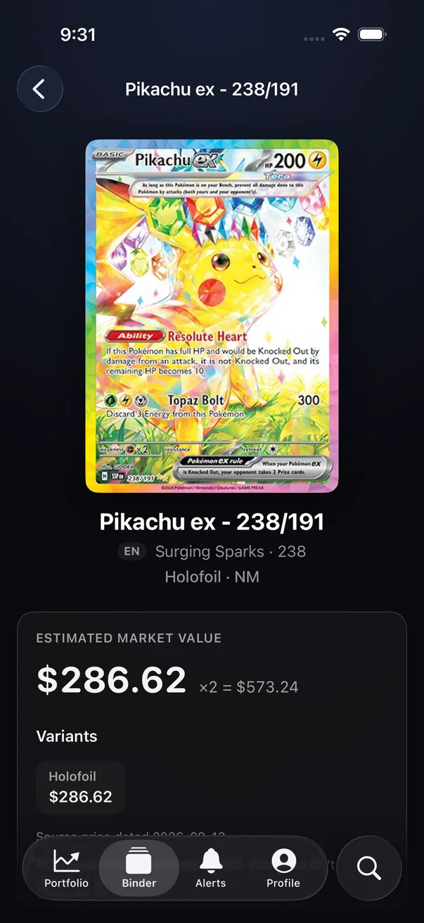Truf TCG card detail with its market value
