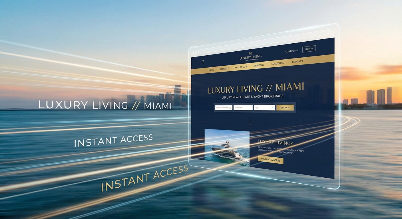 High-end luxury website interface with speed motion effects in Miami