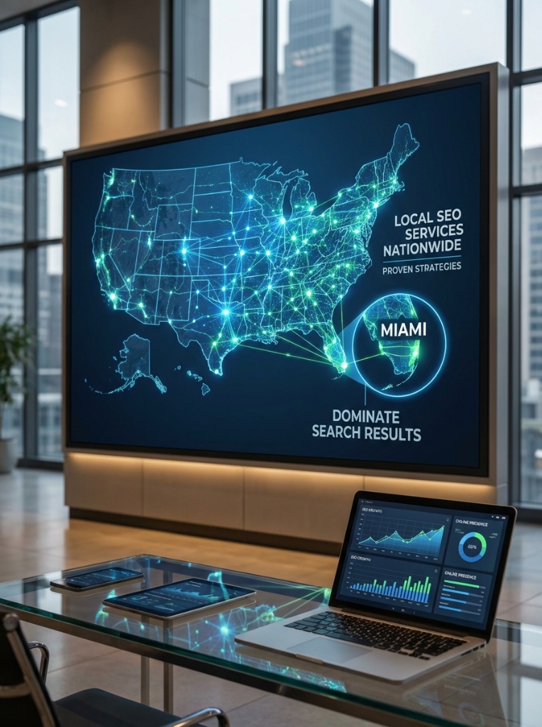 Nationwide Local SEO Services Map highlighting Miami hub