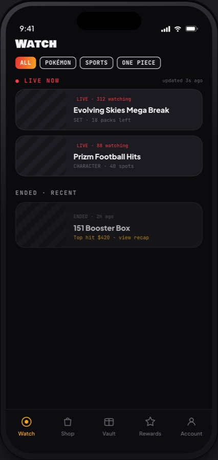Blast Bags: Watch tab: live breaks