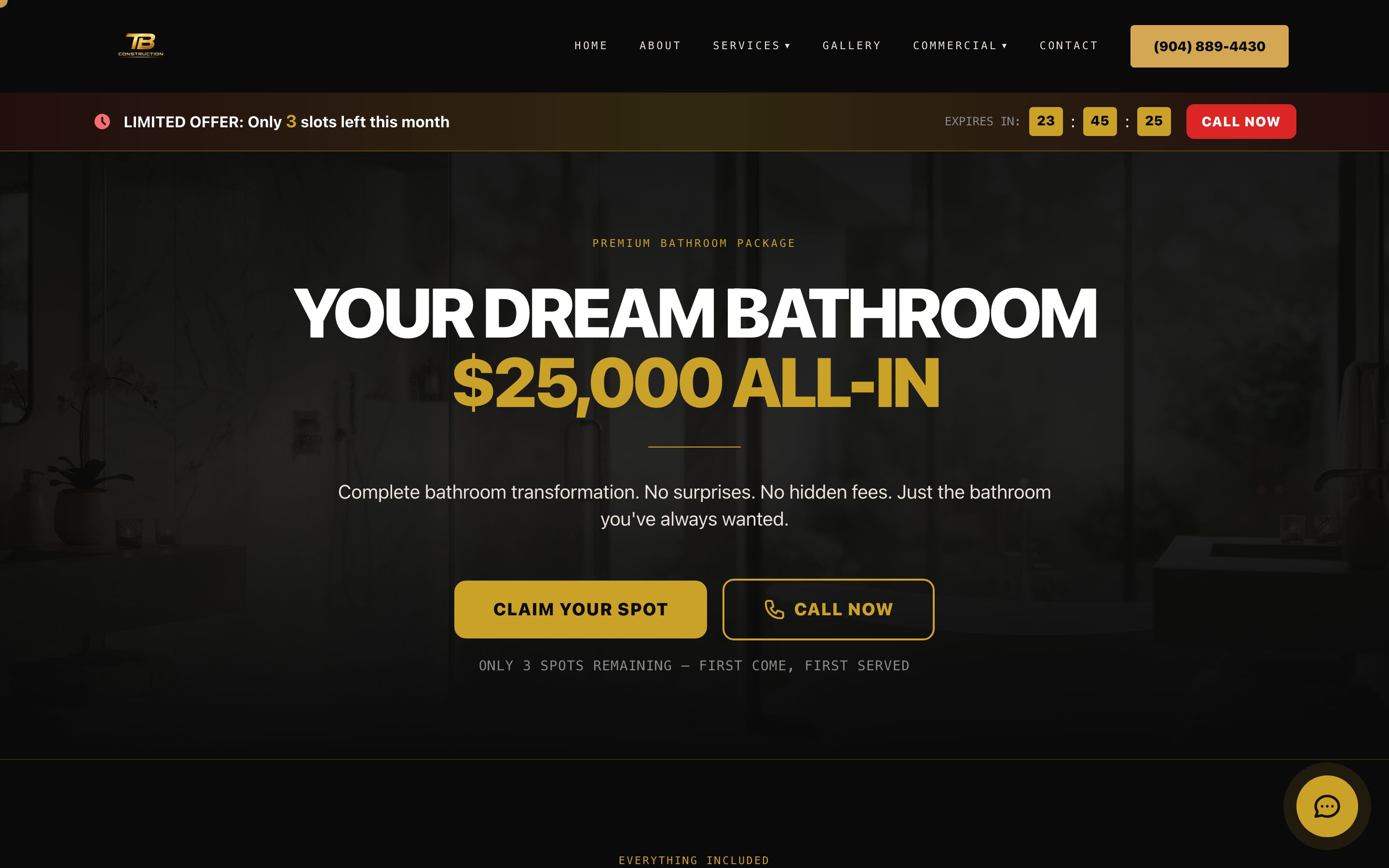 TB Construction FL: Bathroom remodel landing page