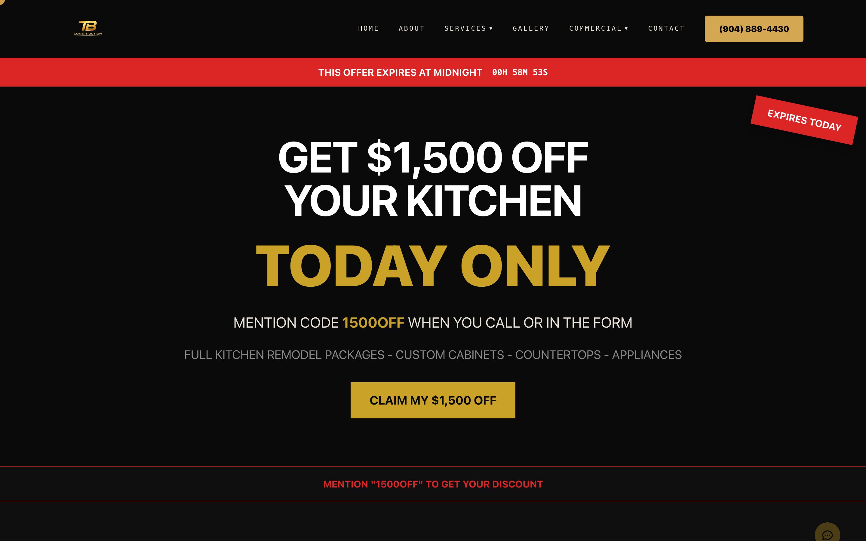 TB Construction FL: Kitchen remodel landing page